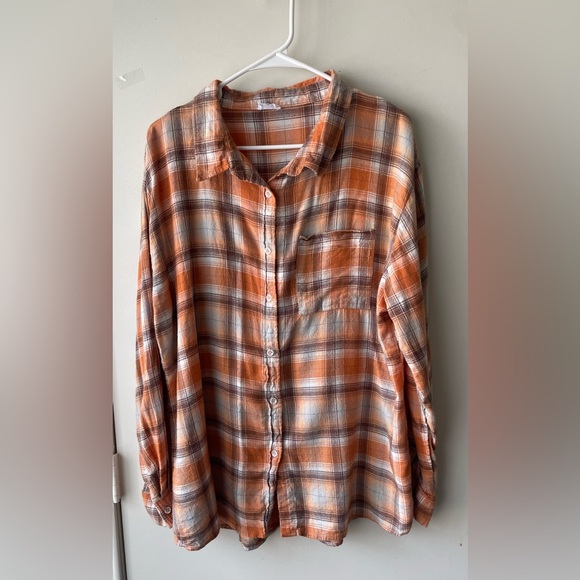 Cotton On Orange and White Plaid Button Down Shirt - Picture 1 of 4